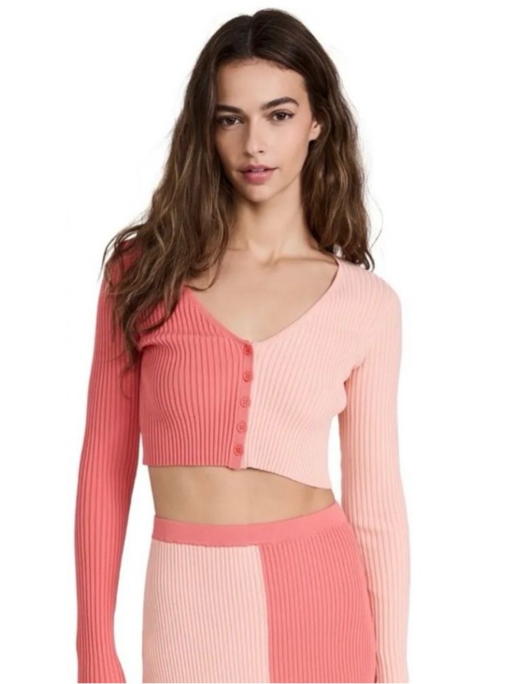 Staud Manon Two Tone Rib Knit Cropped Cardigan New Large
